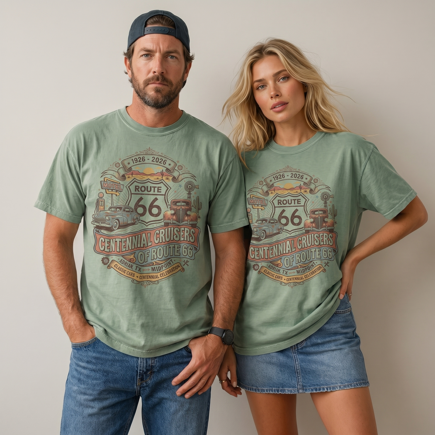 Route 66 Centennial Cruisers Shirt 1926 2026 Adrian Texas Vintage Car Graphic Tee