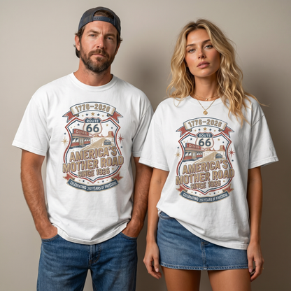 America’s Mother Road Route 66 Shirt – 250 Years of Freedom Vintage Americana Graphic Tee
