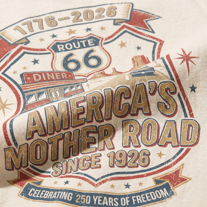 America’s Mother Road Route 66 Shirt – 250 Years of Freedom Vintage Americana Graphic Tee