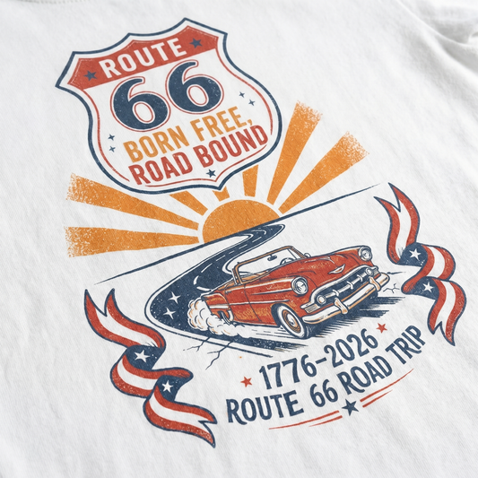 Route 66 Born Free Road Bound Shirt – America 250 Road Trip Graphic Tee