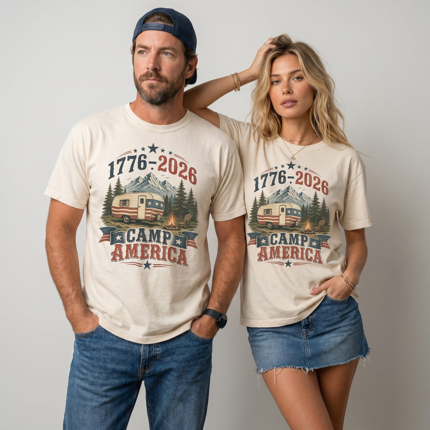 Camp America 250 Graphic Tee, Vintage Patriotic Camping Shirt