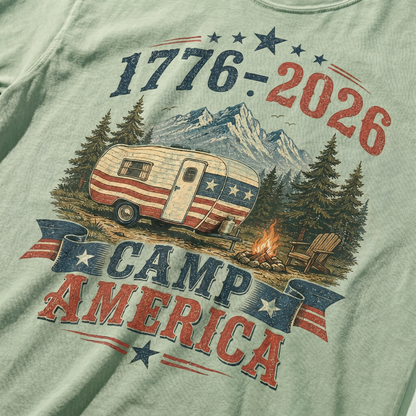 Camp America 250 Graphic Tee, Vintage Patriotic Camping Shirt