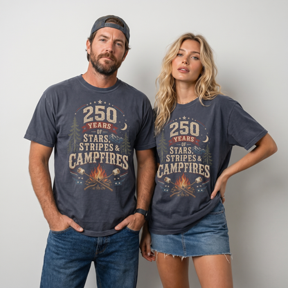 250 Years Stars Stripes and Campfires Graphic Tee