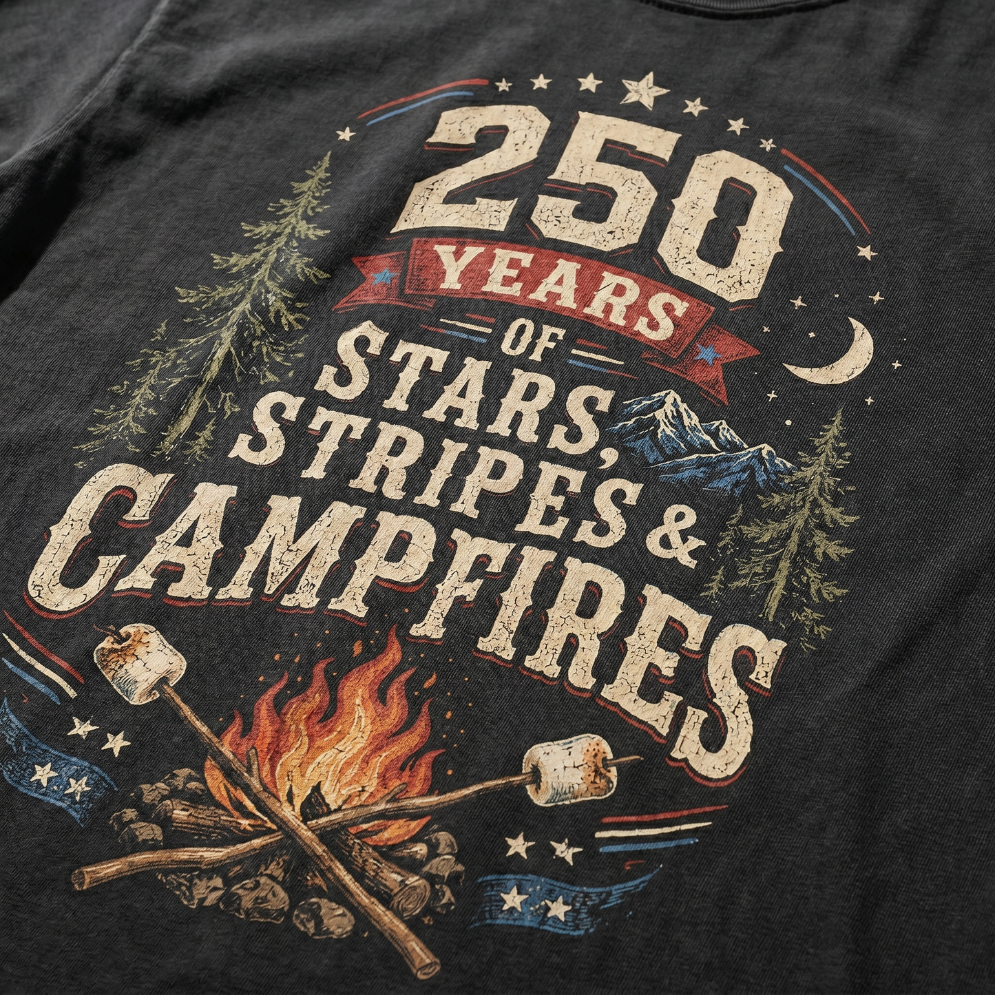 250 Years Stars Stripes and Campfires Graphic Tee