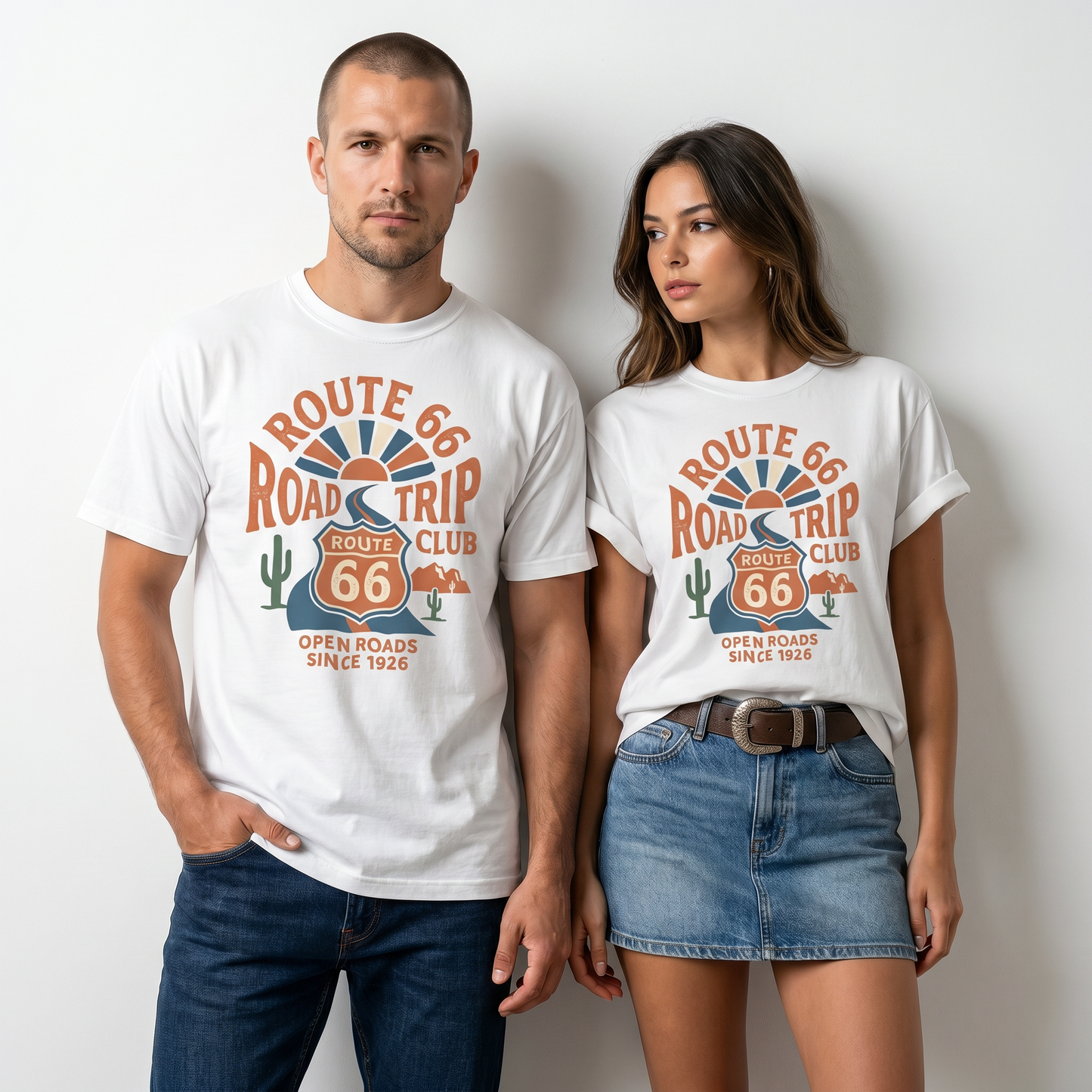 Route 66 Road Trip Club Tee - Vintage Open Roads Graphic Shirt