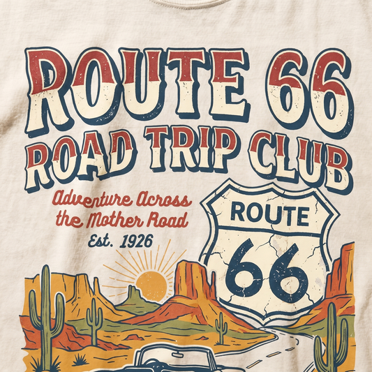 Route 66 Road Trip Club Tee - Vintage Mother Road Graphic Shirt