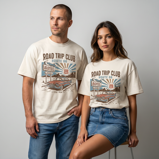Road Trip Club Route 66 Tee - Vintage Motel Graphic Shirt