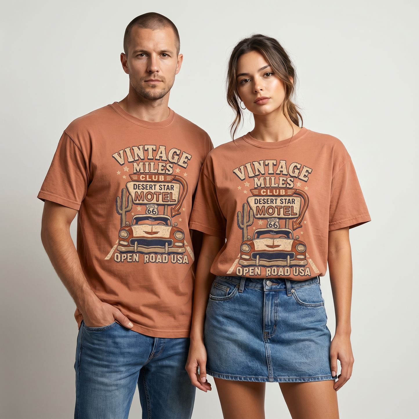 Vintage Miles Club Route 66 Graphic Tee – Desert Star Motel Open Road Shirt