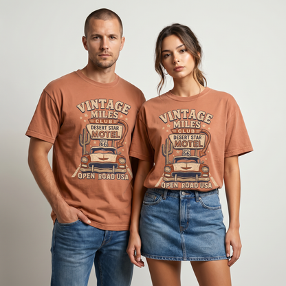 Vintage Miles Club Route 66 Graphic Tee – Desert Star Motel Open Road Shirt
