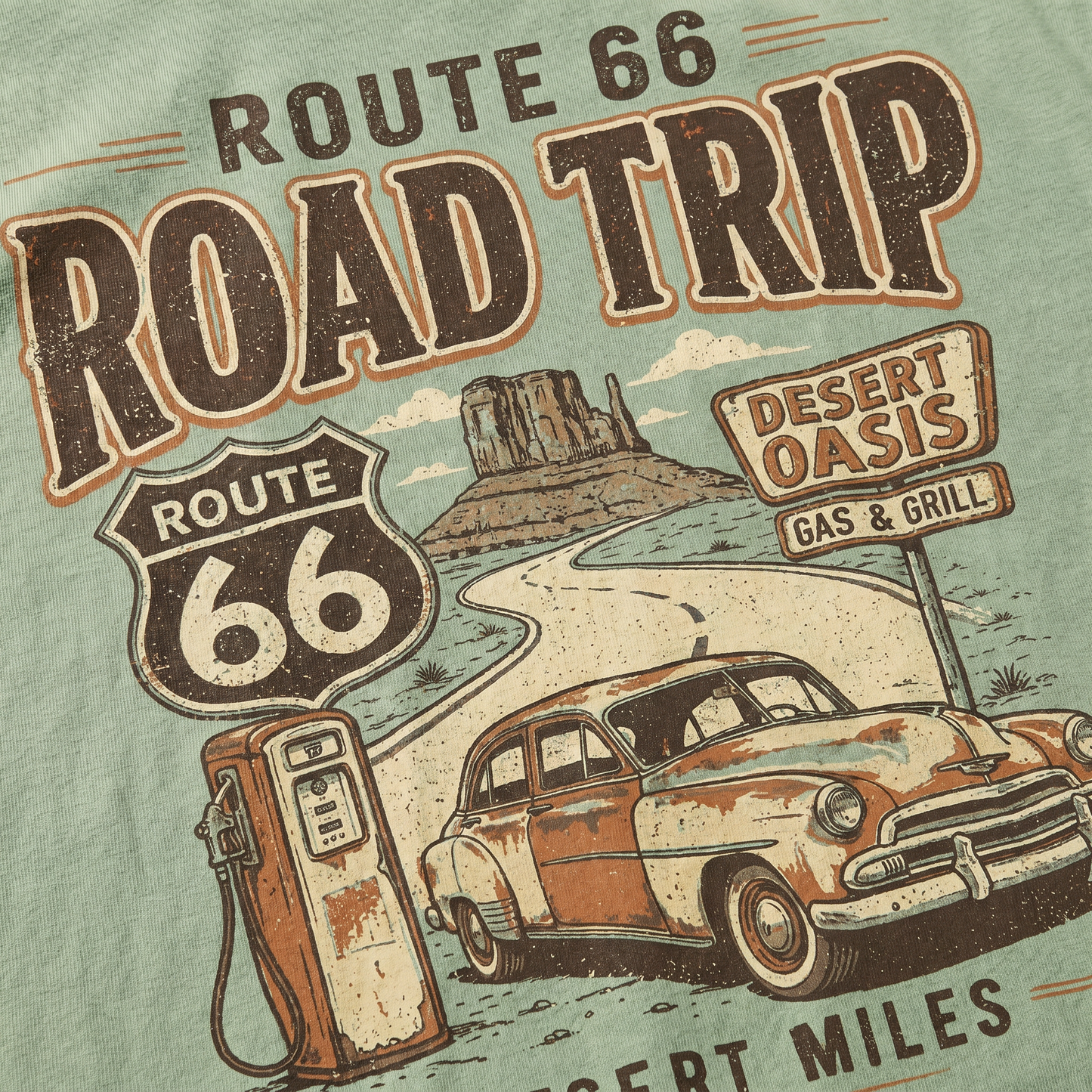 Route 66 Desert Oasis Graphic Tee Vintage Road Trip Classic Car Shirt