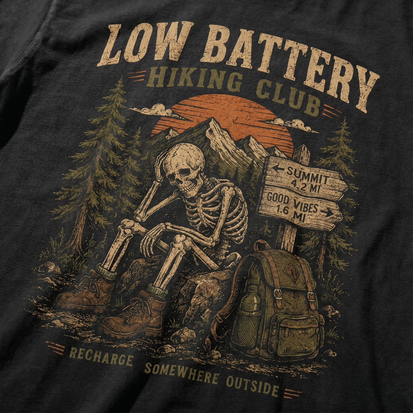 Low Battery Hiking Club Graphic Tee | Skeleton Hiking Shirt