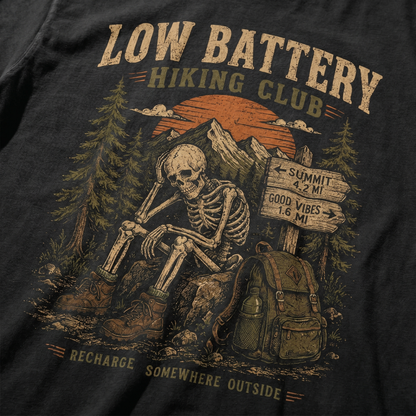 Low Battery Hiking Club Graphic Tee | Skeleton Hiking Shirt