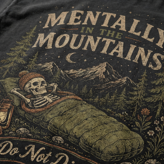 Skeleton Mountain Camping Graphic Tee | Funny Outdoor Shirt