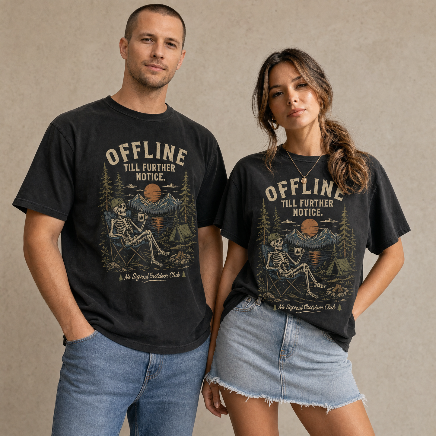 Offline Till Further Notice Skeleton Camping Graphic Tee | Funny Outdoor Shirt