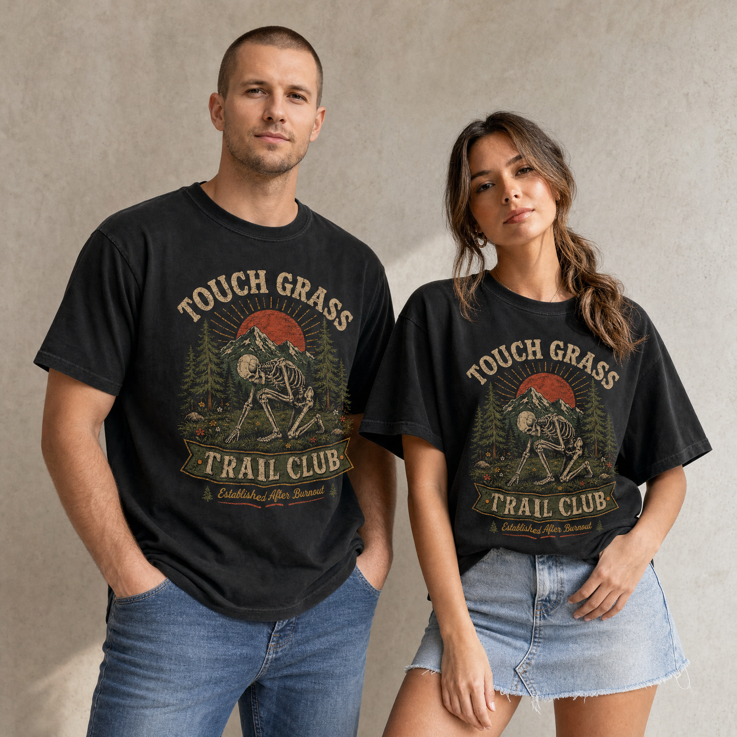 Touch Grass Trail Club Skeleton Graphic Tee | Funny Outdoor Shirt