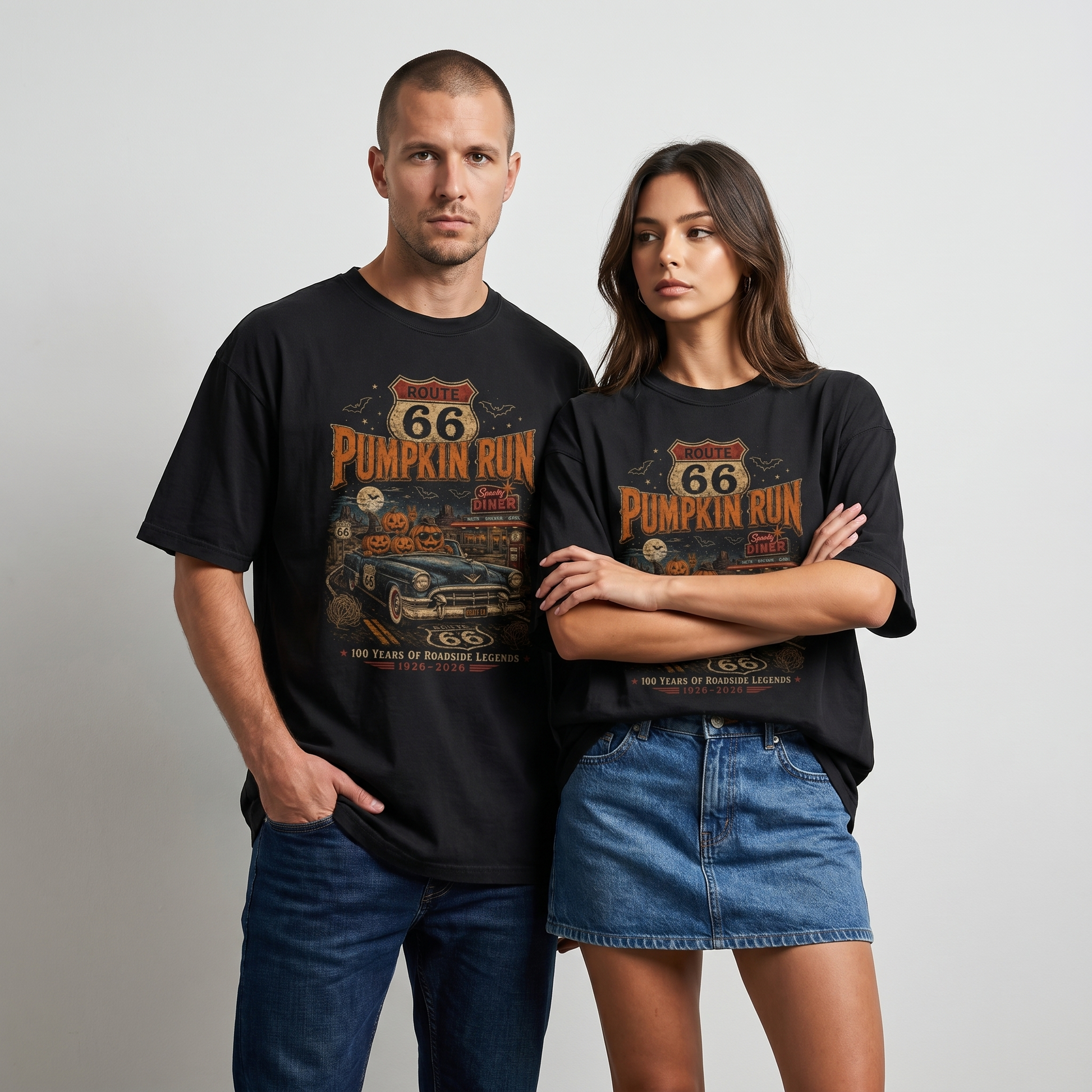 Route 66 Pumpkin Run Graphic Tee | Vintage Halloween Shirt