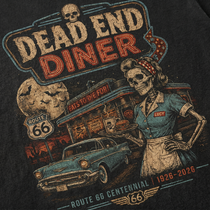 Dead End Diner Route 66 Graphic Tee | Halloween Vintage Car Shirt
