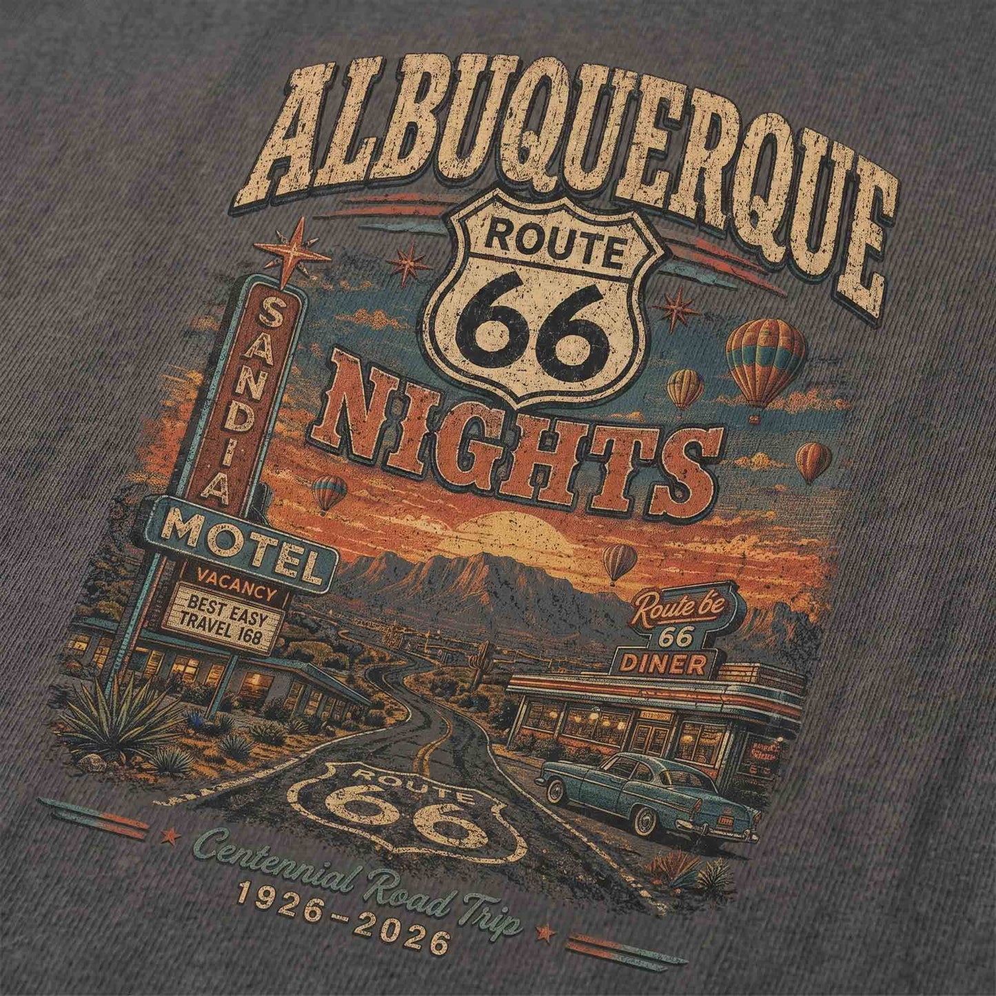 Albuquerque Route 66 Nights Graphic Tee | Vintage New Mexico Road Trip Shirt