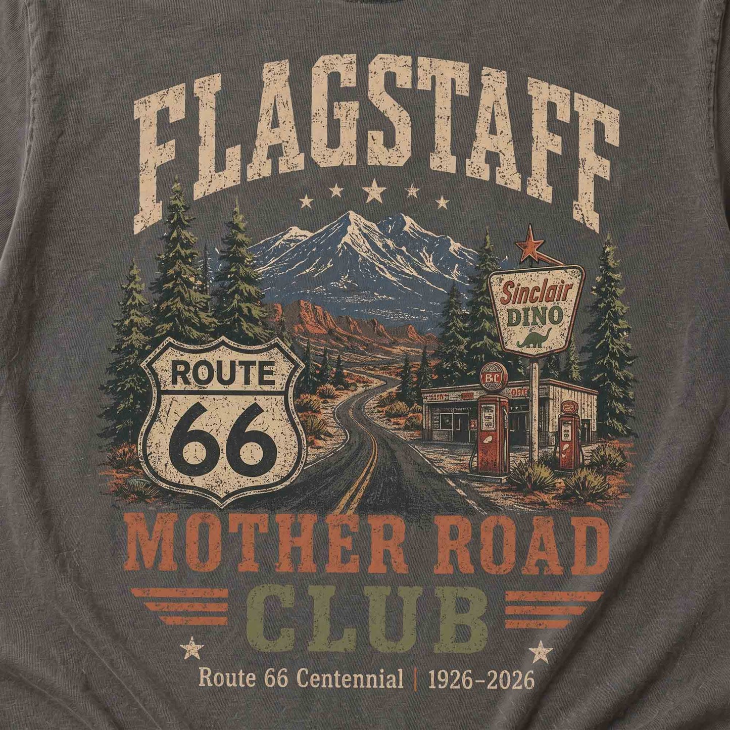 Flagstaff Mother Road Club Route 66 Graphic Tee | Vintage Arizona Road Trip Shirt