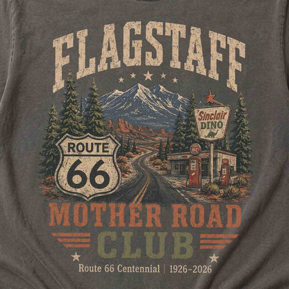 Flagstaff Mother Road Club Route 66 Graphic Tee | Vintage Arizona Road Trip Shirt