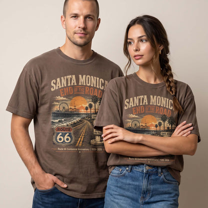 Santa Monica End of the Road Route 66 Graphic Tee | Vintage California Travel Shirt