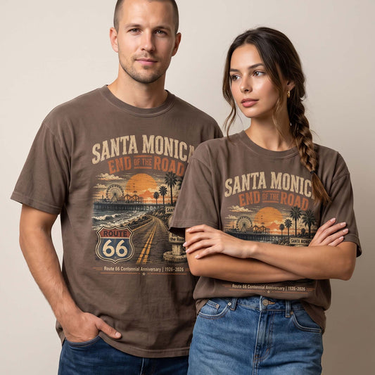 Santa Monica End of the Road Route 66 Graphic Tee | Vintage California Travel Shirt
