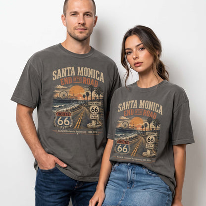 Santa Monica End of the Road Route 66 Graphic Tee | Vintage California Travel Shirt