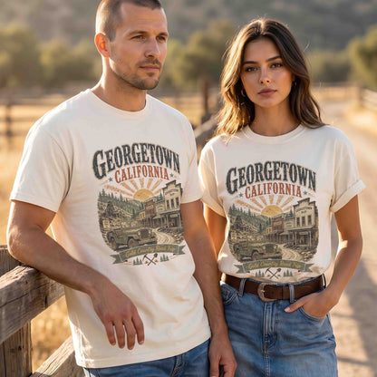 Unisex Georgetown California road trip shirt with vintage distressed print