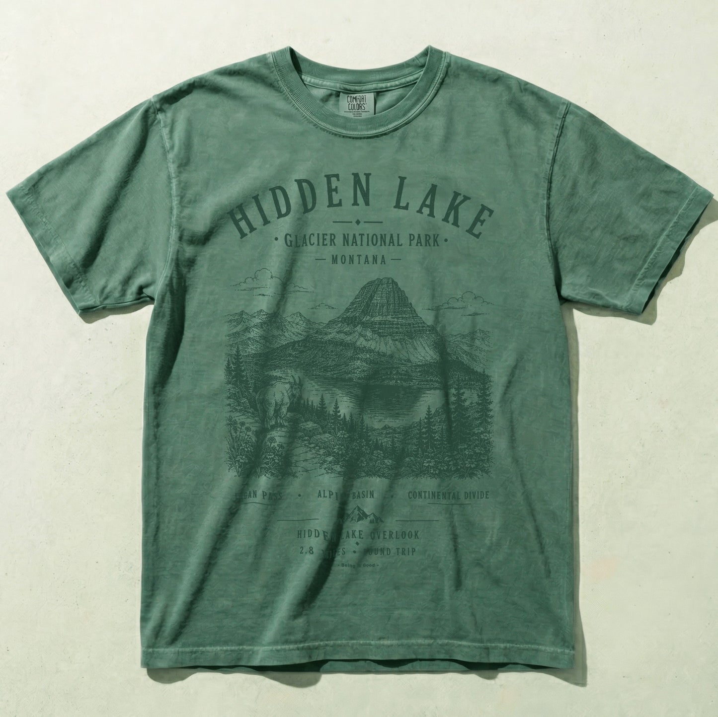 Hidden Lake Glacier National Park graphic T-shirt in Light Green
