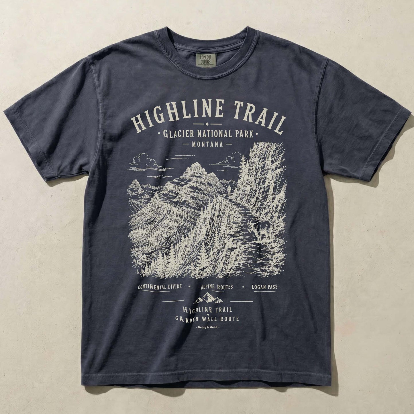 Highline Trail Navy Comfort Colors t-shirt front view