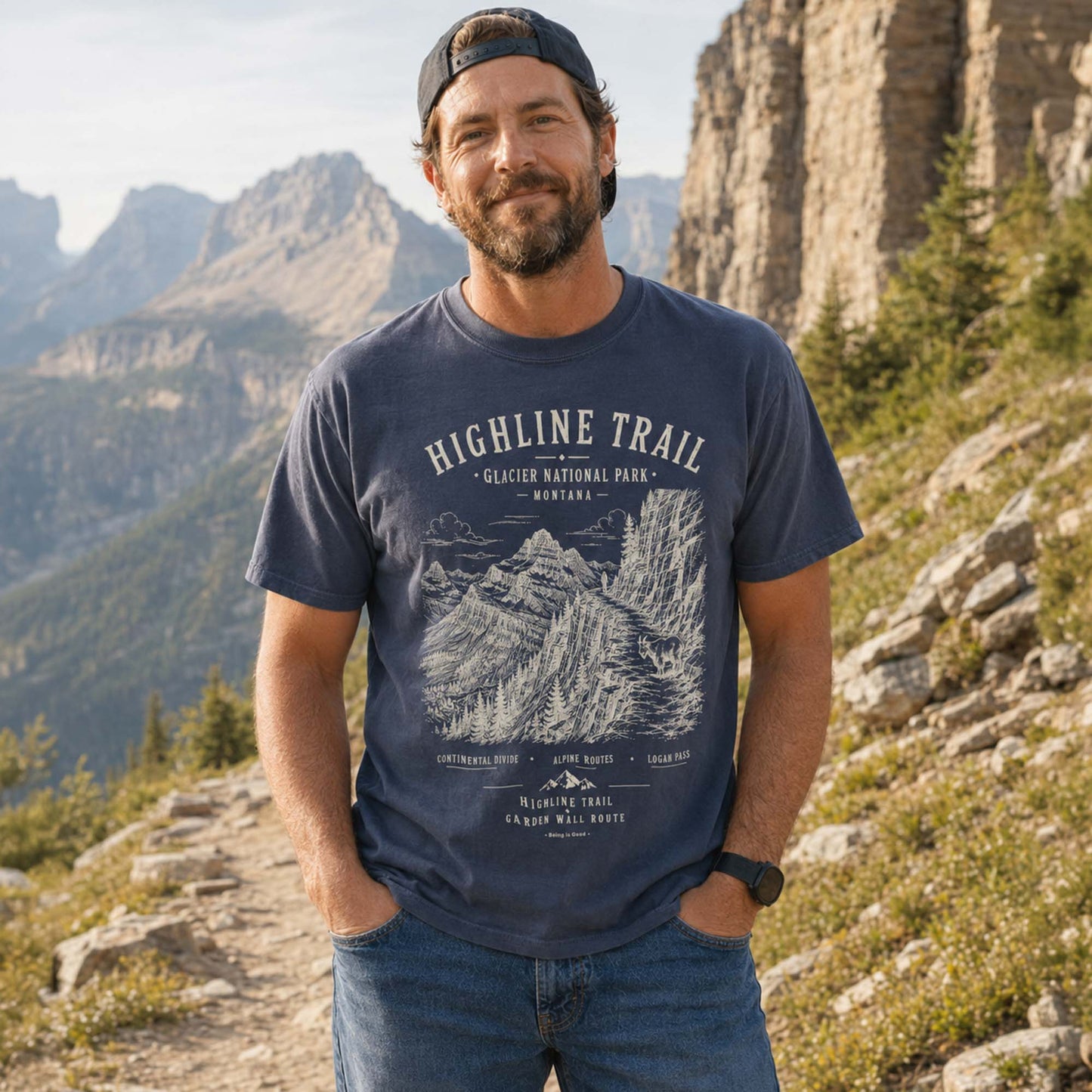 Highline Trail Glacier National Park Navy t-shirt