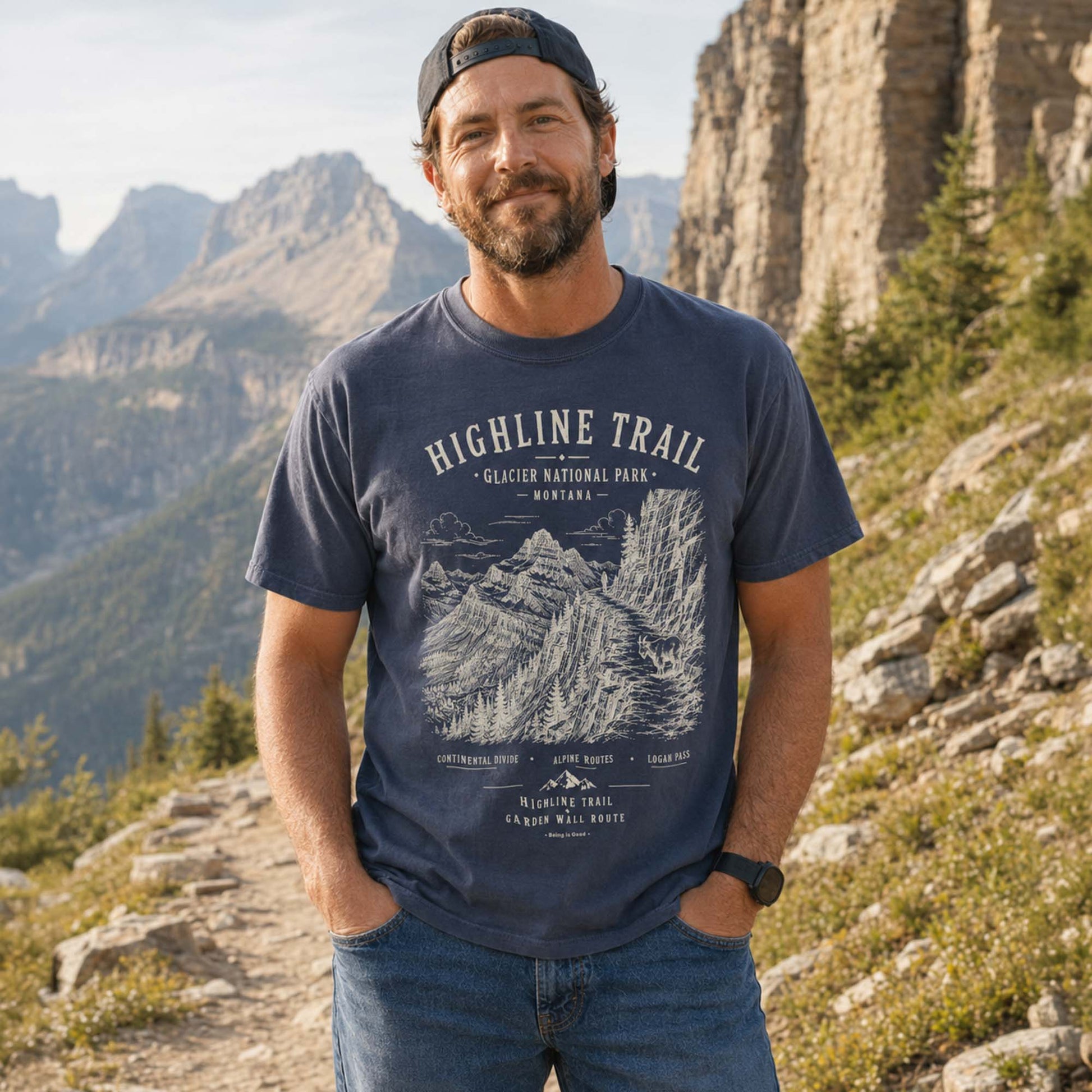 Highline Trail Glacier National Park Navy t-shirt