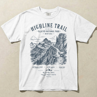 Highline Trail White Comfort Colors t-shirt front view
