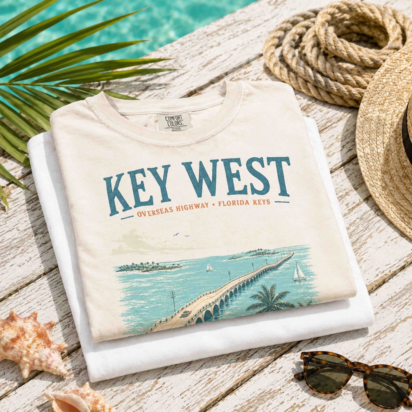 Folded Ivory and White Key West Florida Keys graphic tees