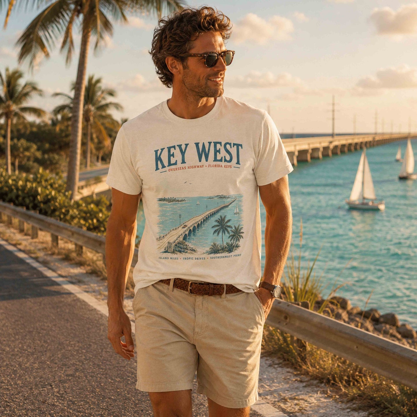 Men's Key West Florida Keys Ivory graphic tee lifestyle photo
