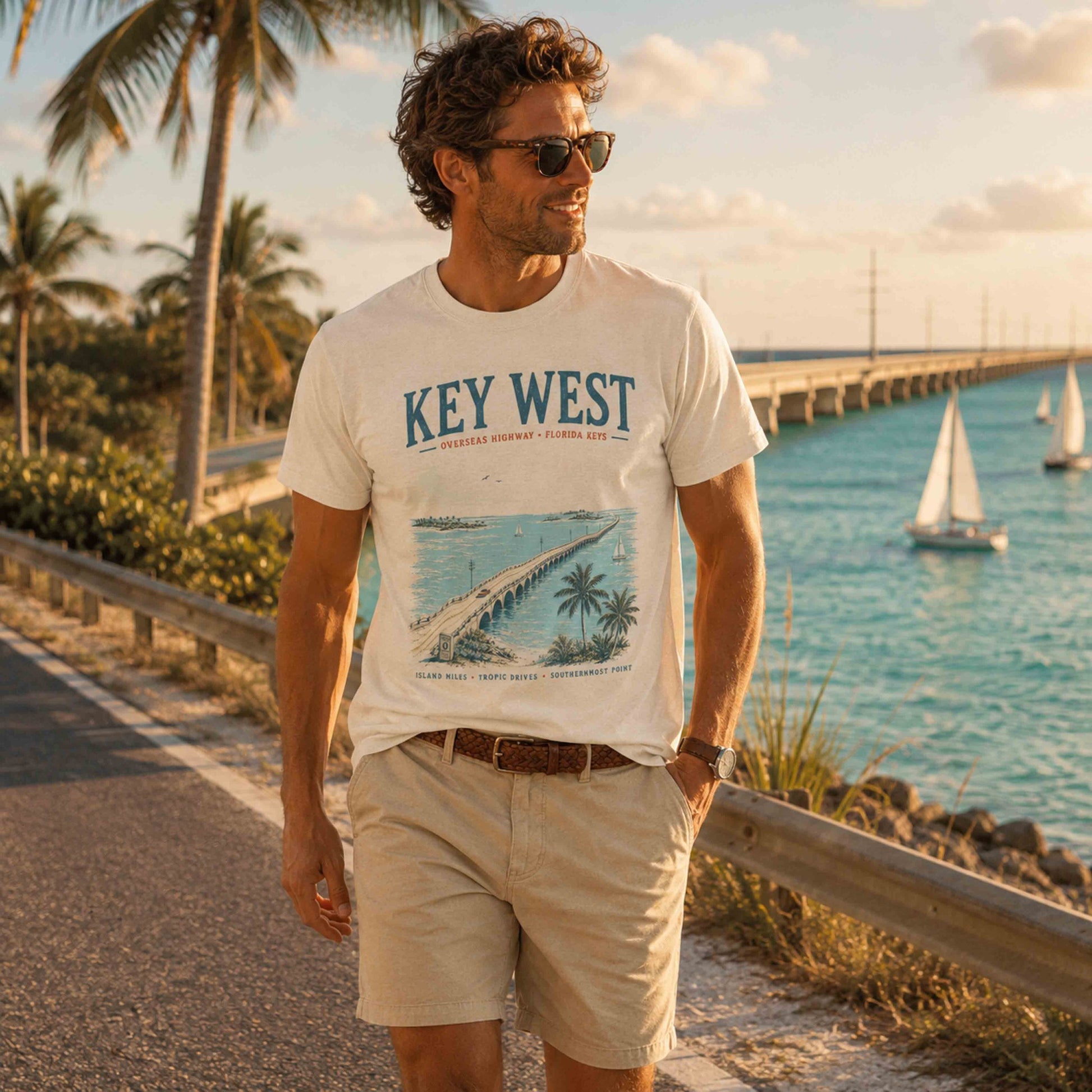Men's Key West Florida Keys Ivory graphic tee lifestyle photo