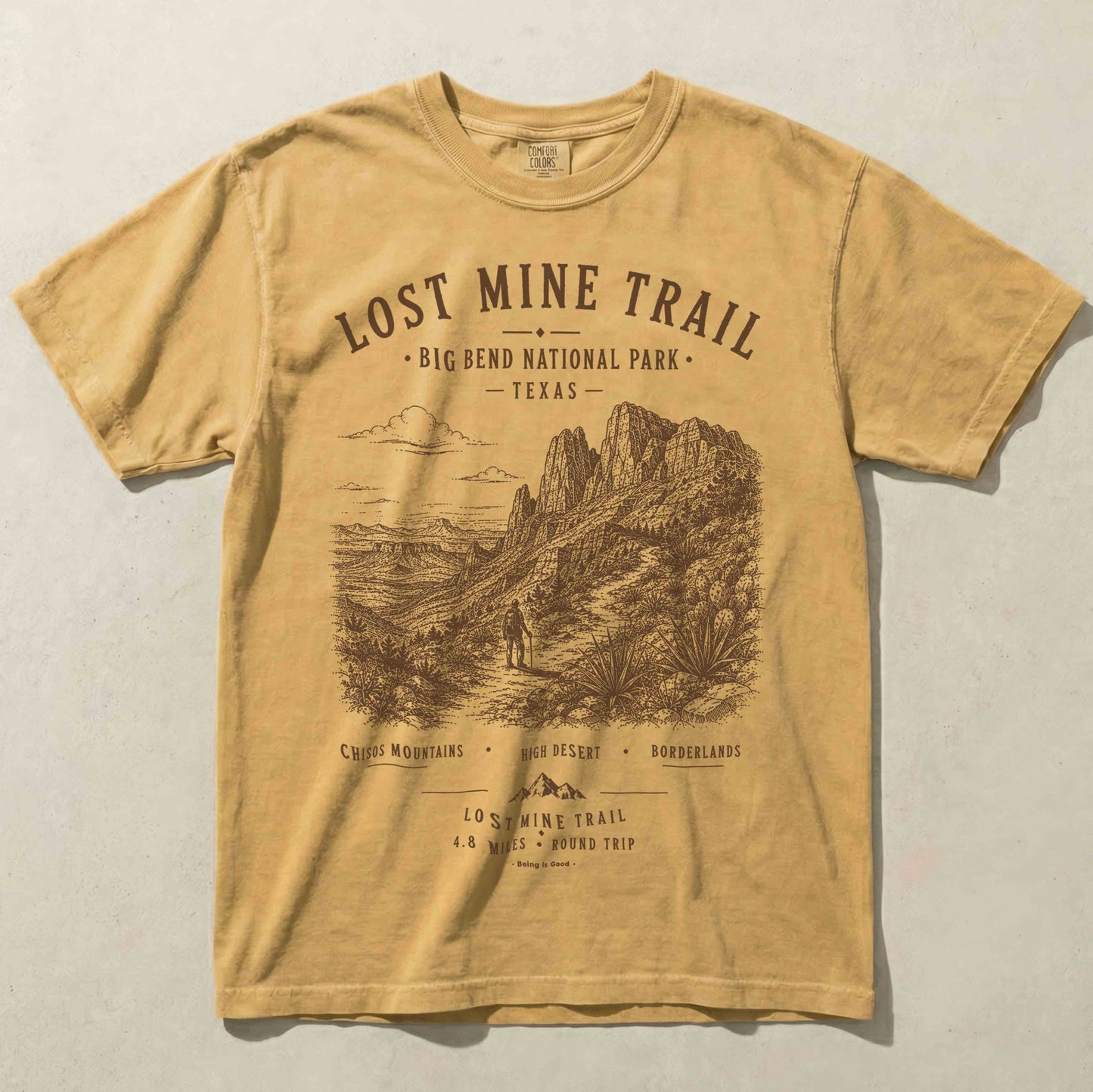 Lost Mine Trail Big Bend National Park graphic T-shirt in Mustard