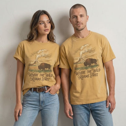 Where the Wild Roams Free Bison Tee – Yellowstone Graphic Shirt, Western Nature T-Shirt