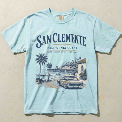 San Clemente California Coast graphic t-shirt in Chambray