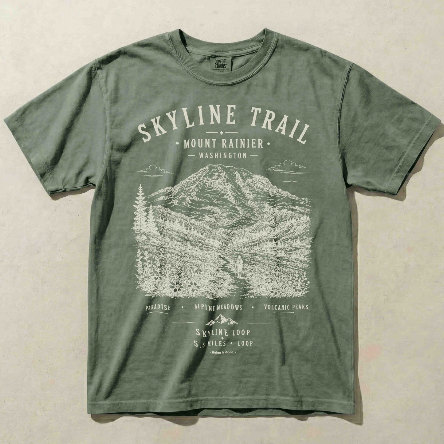 Skyline Trail Mount Rainier graphic T-shirt in Moss