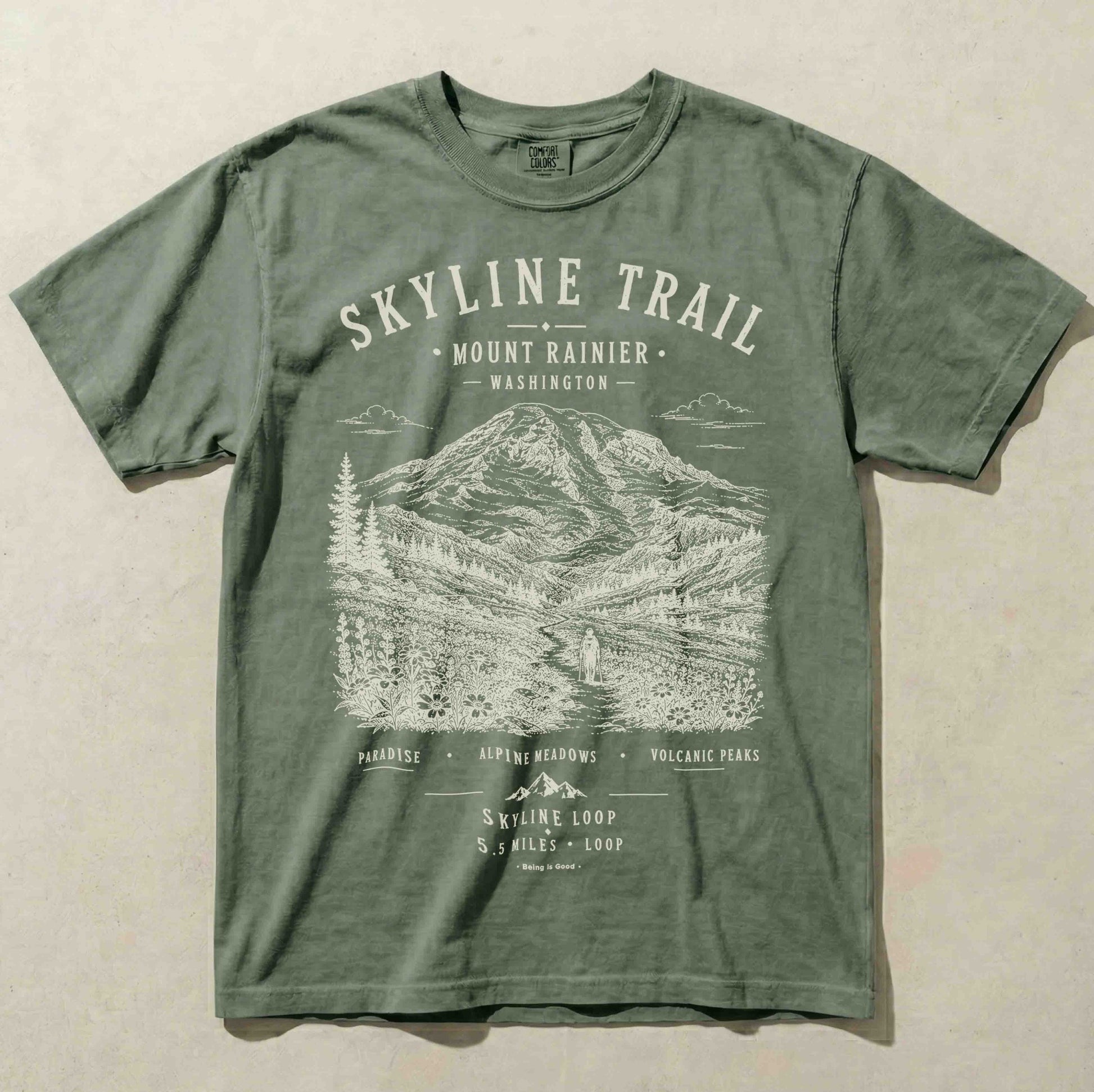 Skyline Trail Mount Rainier graphic T-shirt in Moss