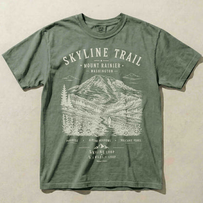 Skyline Trail Mount Rainier graphic T-shirt in Moss